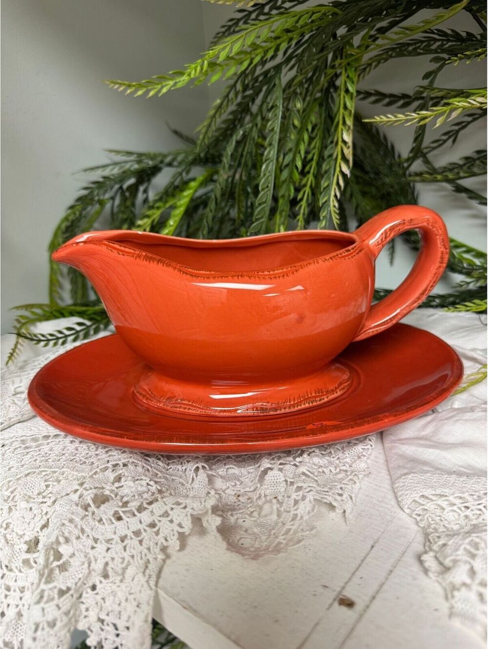 #51ob - BH&G Heritage Orange gravy boat and